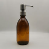 Amber Brown Various Size Glass Soap Dispenser with Stainless Steel Pumps