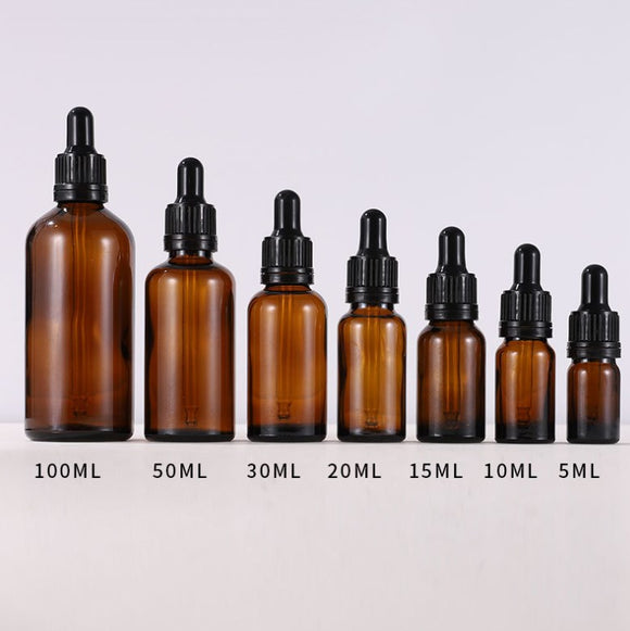 5ML, 10ML, 20ML, 25ML, 30ML, 50ML and 100ML Amber Glass Dropper Bottles with Tapered Glass Droppers
