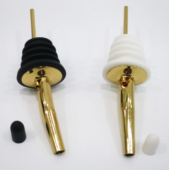 Gold Wine Olive Oil Bottle Pourer Spouts with White or Black Rubber Dust Caps