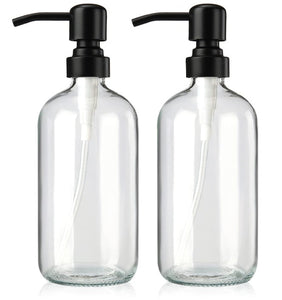 Clear Glass Boston Bottle Soap Dispenser With Replacable Soap Dispenser Pump GB-500C
