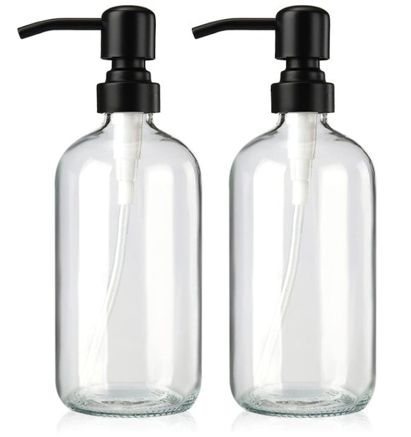 Clear Glass Boston Bottle Soap Dispenser With Replacable Soap Dispenser Pump GB-500C