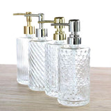 Twilled Diagonal Lines Decorated Clear Glass Soap Dispenser With Replacable Soap Dispenser