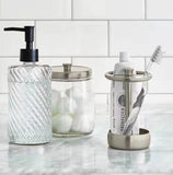 Twilled Diagonal Lines Decorated Clear Glass Soap Dispenser With Replacable Soap Dispenser