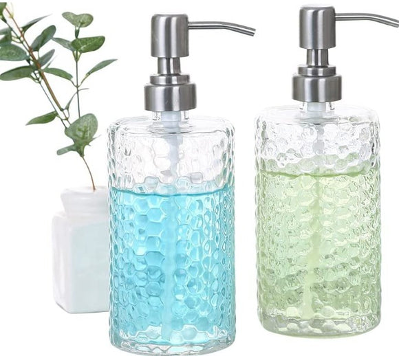Clear Glass Soap Dispenser With Arrow Shape Decoration in Glass Bottle