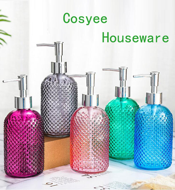 Colorful Painted Fancy Soap Dispenser, Glass Dots Bottle With Stainless Steel Soap Dispenser Pump