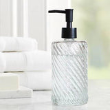 Twilled Diagonal Lines Decorated Clear Glass Soap Dispenser With Replacable Soap Dispenser