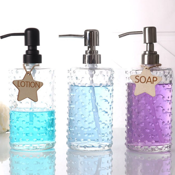 Rain Dots Decorating Clear Glass Bottle For Shampoo Disepsner