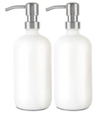 White Glass Boston Bottle Soap Dispenser With Replacable Stainless Steel Pump GB-500W